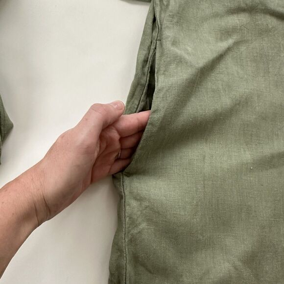 Len OK Green Linen 3/4 Sleeve Long Shift Dress W/wrap Around Belt Pockets XL - Picture 9 of 10